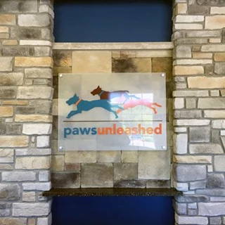 Acrylic sign with graphics and standoffs for Paws Unleashed Woodbury, MN